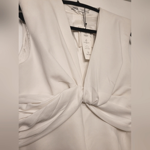 NWT ZARA Ecru Shoulder Pads Short Dress, size Medium - Picture 6 of 7